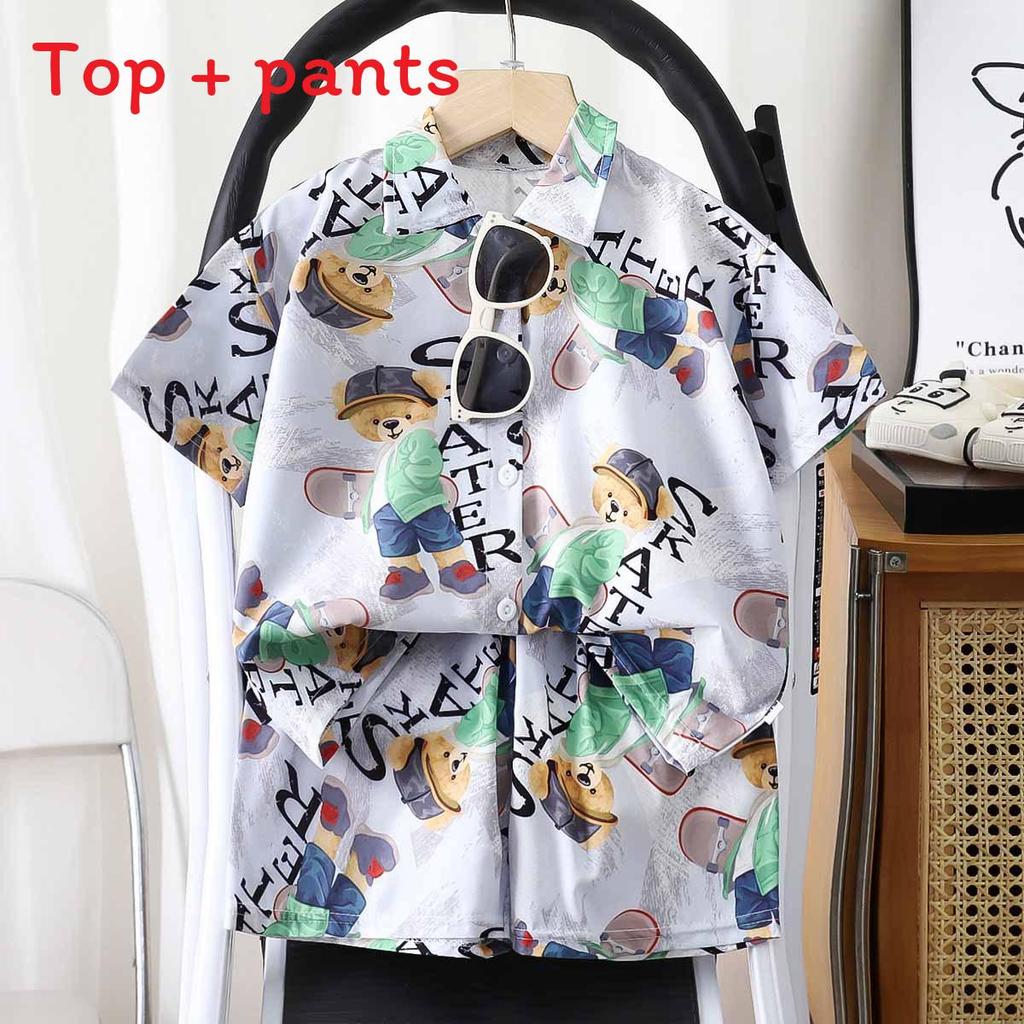 Summer Kids Cotton Blend Floral Shirt Shorts Set For Boys And Girls