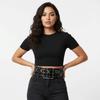 Personalized Design Hollow Rivet Wide Belt Three Row Needle Buckle Black Leather Waistbands  Party