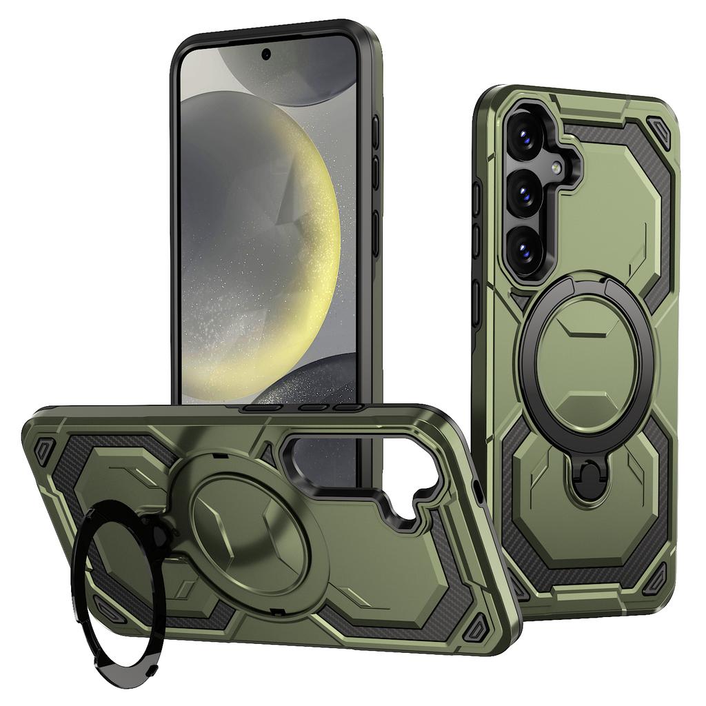 For Samsung Galaxy S24+ Magnetic Case Ring Kickstand PC + TPU Hybrid Phone Cover