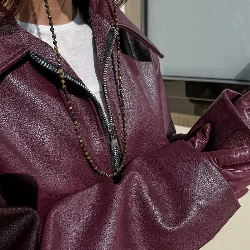 Fashion Bomber Leather Jackets Women Loose Moto Biker Zipper Long Sleeve Harajuku Y2k Coat 2026 Autumn Streetwear Ins Outwear