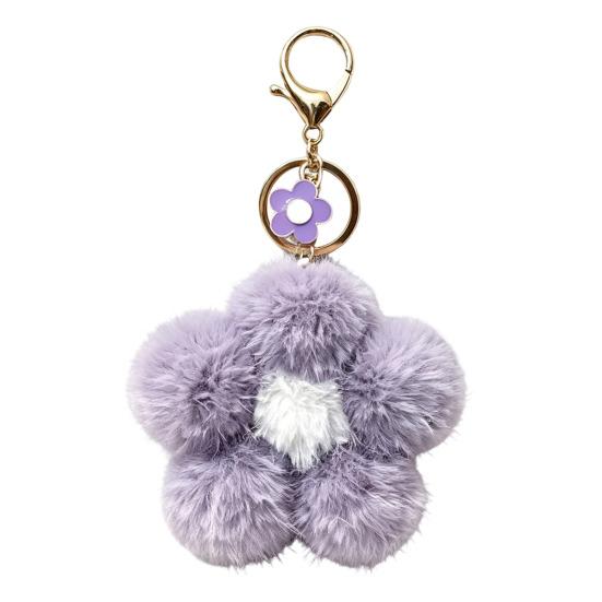 Floral Bag Charm Plush Flower Keychain for Backpack, Fuzzy Keyring Key Chain Charm, Women Girls Handbags Decorative Accessory Aesthetic Purse