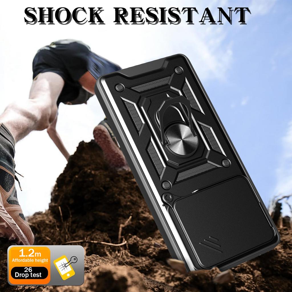 For Xiaomi Redmi Note 14 4G (164.84mm) Case with Slide Camera Lid PC+TPU Kickstand Phone Cover