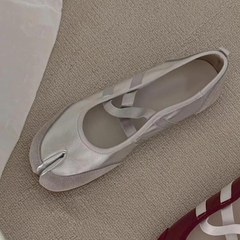 

Fashion Women s split-toe casual ballet flats PU leather cross-strap Mary Jane shoes Spring and autumn street style elegant loafers New 40