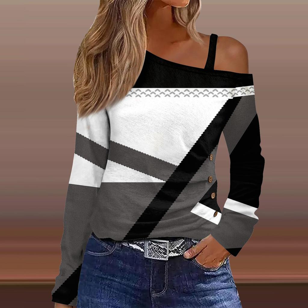 Γυναικεία Μπλούζα Μακρυμάνικη Εκτός Ώμου Casual Τοπ Μπλούζες Ανοιξιάτικη Μόδα Άνετο T-Shirt