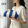 Toiletry Storage Bag Women Woven Striped Clutch Purse, Large Capacity Kiss Lock Organizer Pouch Cosmetic Pouch, Summer Beach Vacation Evening Dumpling