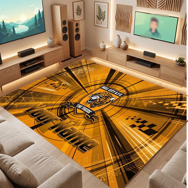 Hull FC Personalized Crystal Velvet Carpet, Customized Name Text Soft Anti‑Slip Rug for Living Room Bedroom