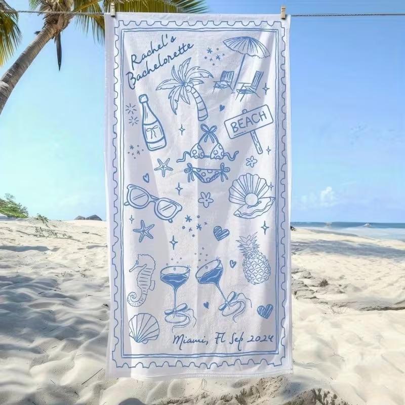 Beach Theme Beach Towel Starfish Shell Printing Microfiber Quick Drying Absorbent Large Bath Towel