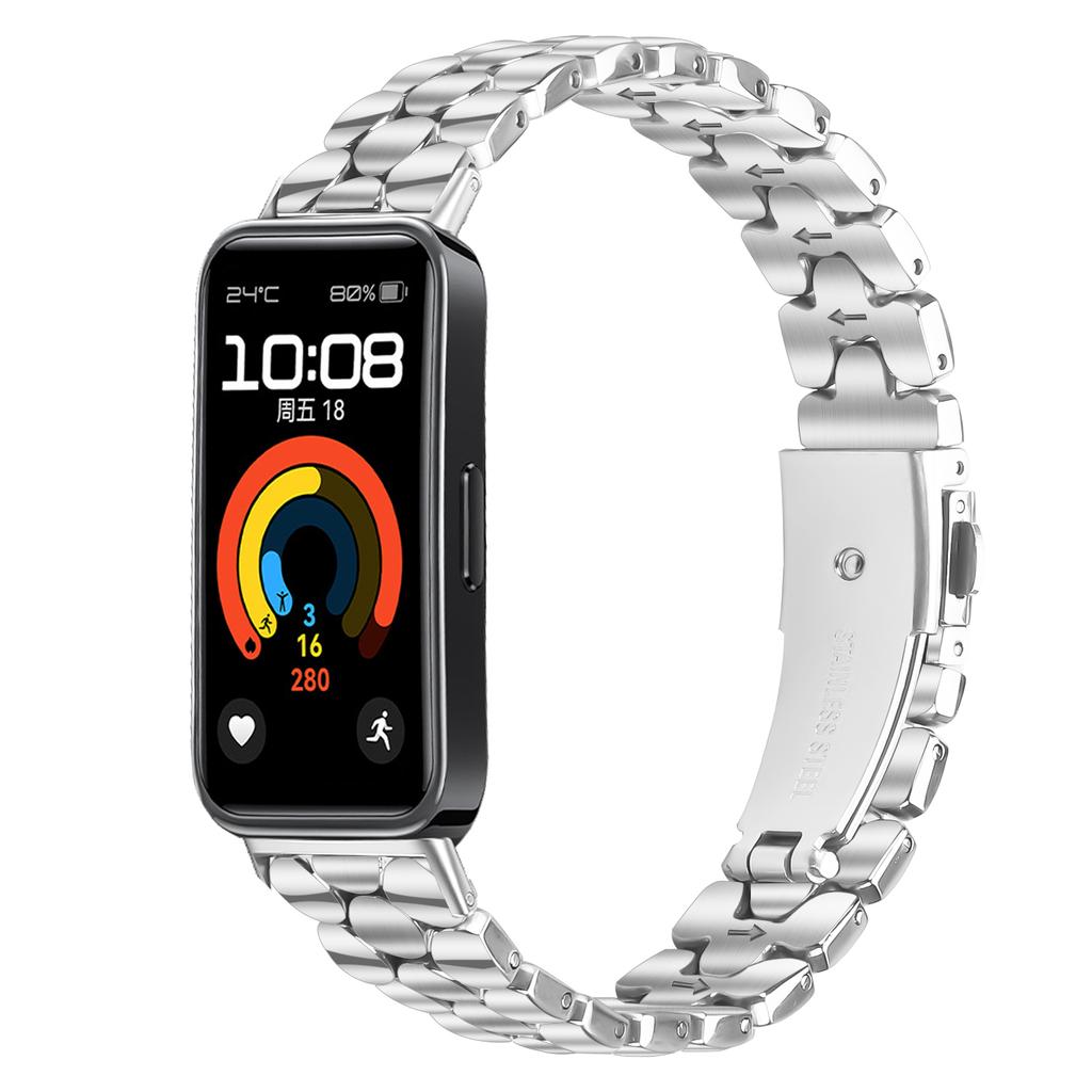 Metal Watch Band for Huawei Band 10/9/8 Pearl-Shape Stainless Steel Silver Wrist Strap