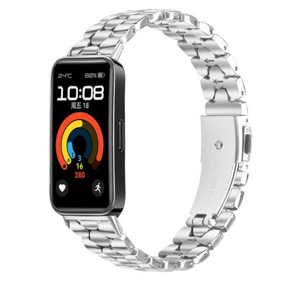 Metal Watch Band for Huawei Band 10/9/8 Pearl-Shape Stainless Steel Silver Wrist Strap