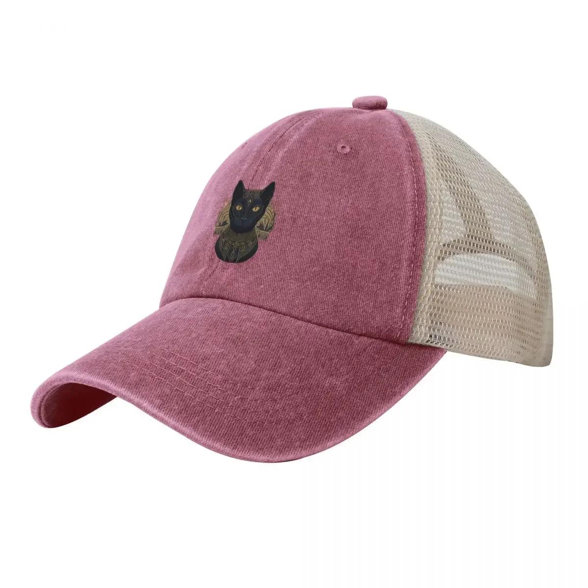 Egyptian goddess Bastet art of ancient egypt black cute funny cat vintage myth retro Pharaonic Cowboy Mesh Baseball Cap
