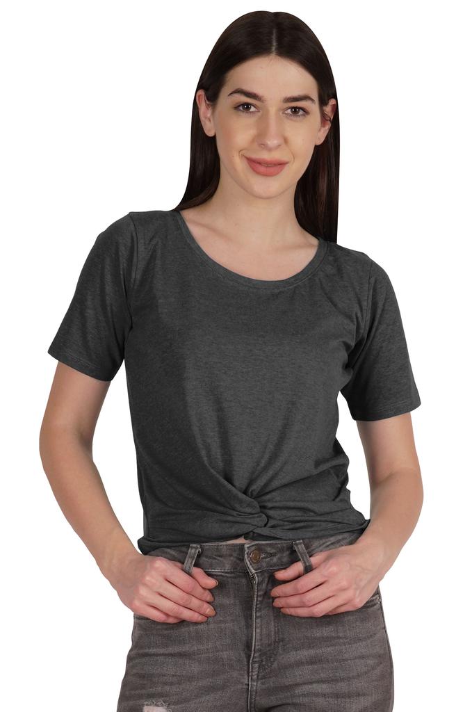 Inkmeso Summer Twist Front Knot Crop Top For Women With Short Sleeves Tee