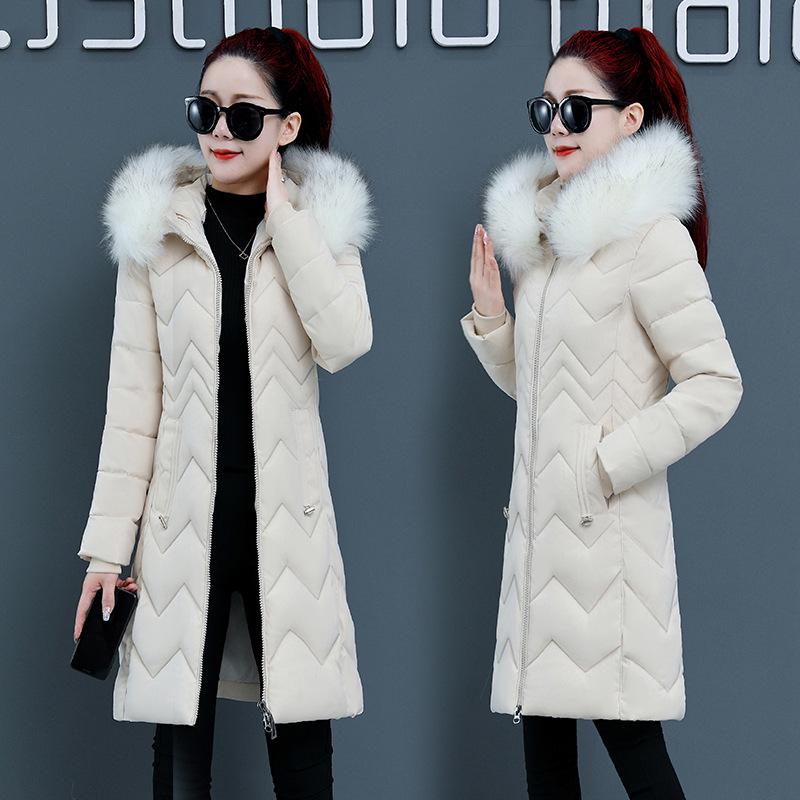Women's Slim Fit Thickened Winter Coat, Warm Mid-Length Cotton, Large Sizes, 2021