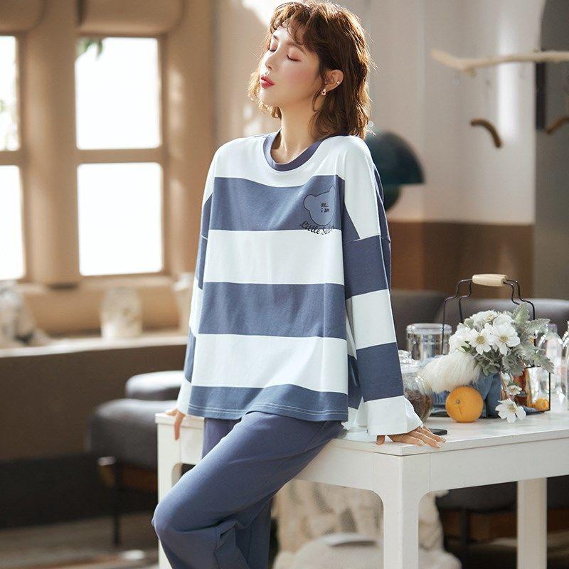 Spring and Autumn New Women's Pajamas Homewear Set Girls Students Plaid Leisure Long-Sleeved Casual Pajamas Women's Homewear Set