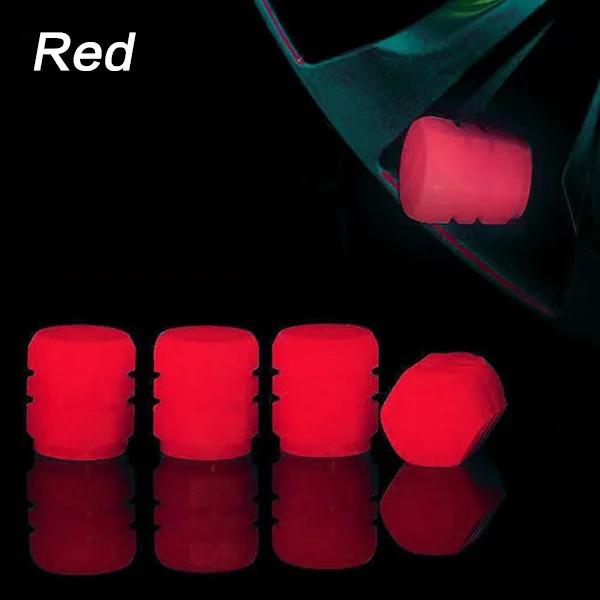 4-Piece Fluorescent Tire Valve Caps - Glowing Stem Covers for Cars, Motorcycles, Bicycles, Universal Auto Valve Core Protectors