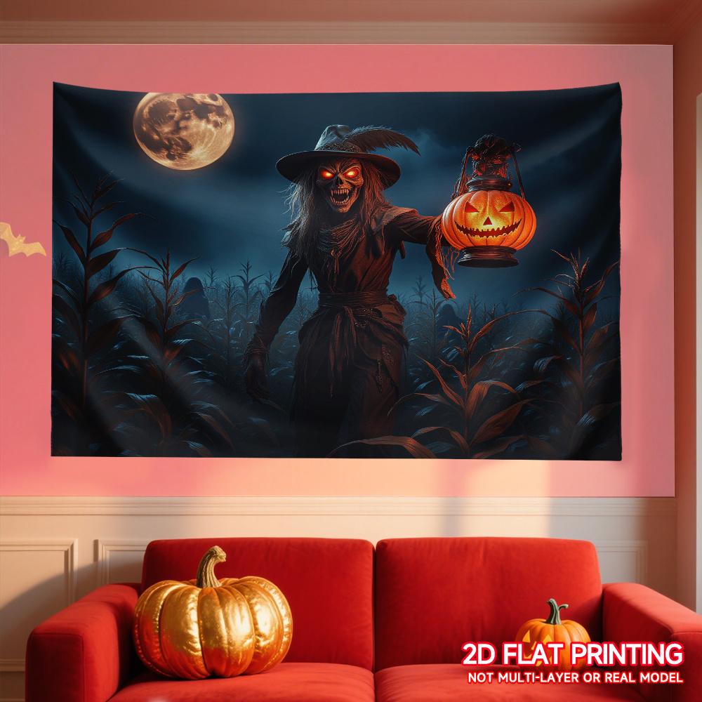 1 Halloween Decoration Banner - Ghost Scarecrow Witch and Glowing Pumpkin Lantern Indoor/outdoor Party