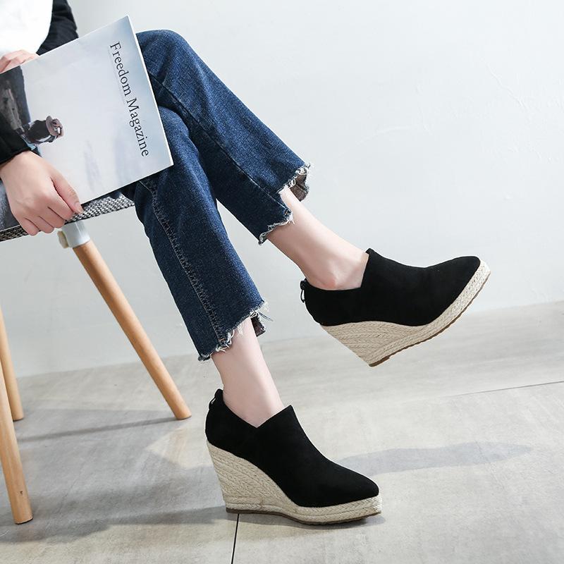 Women High Heels Espadrilles Shoes Causal Suede Pumps Wedges Platform Pointed Toe Sip On Zip Skid Resistance Comfort