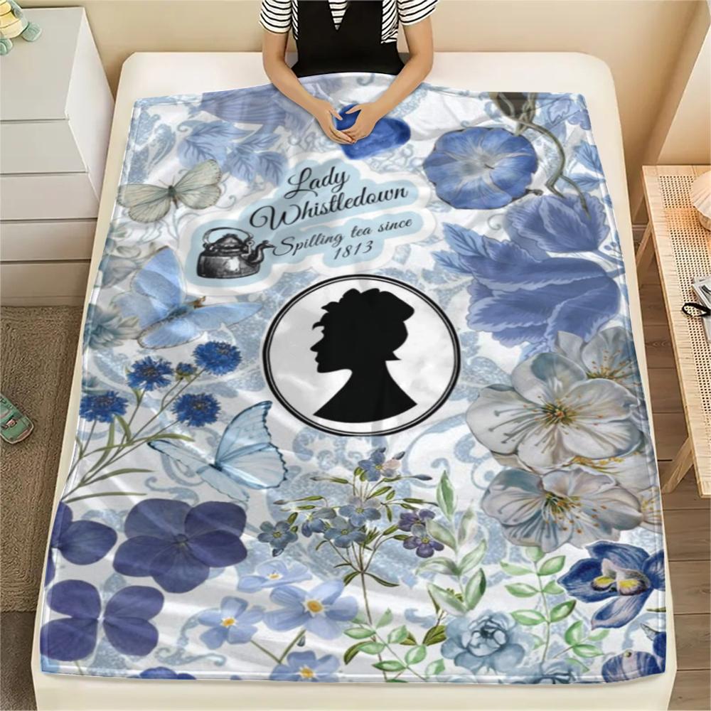 1PC Bridgerton Print Flannel Blanket, High quality Comfortable for All Seasons, Home Decor, Warmth and Comfort, Perfect for Christmas Gifts