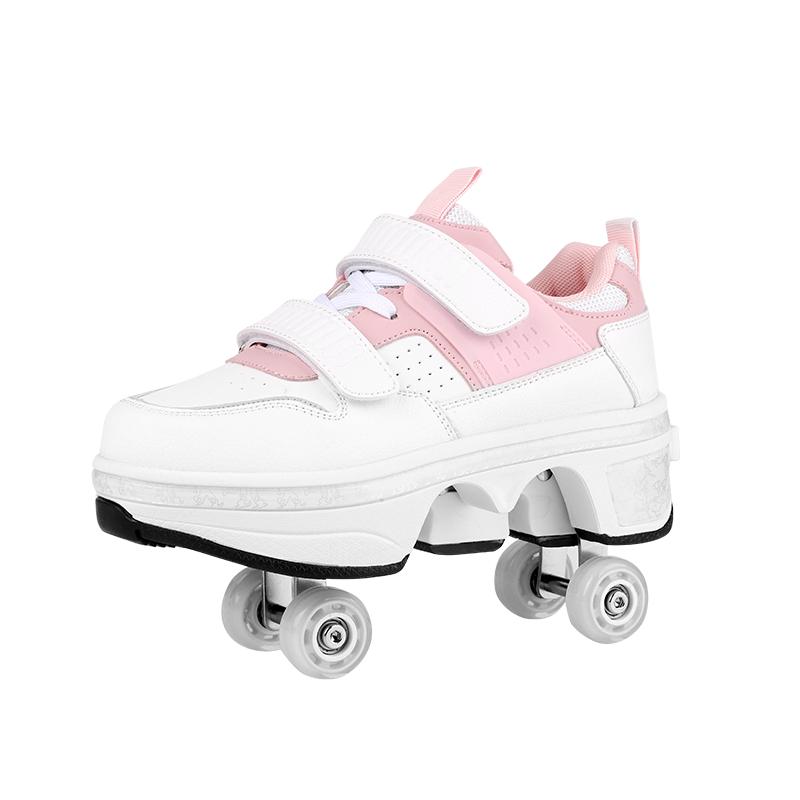 Children Wheels Shoes Roller Sneakers With 4 Wheels Skates Adult Runaway Parkour Deformation Shoes For Women Men Youth Kids Gift
