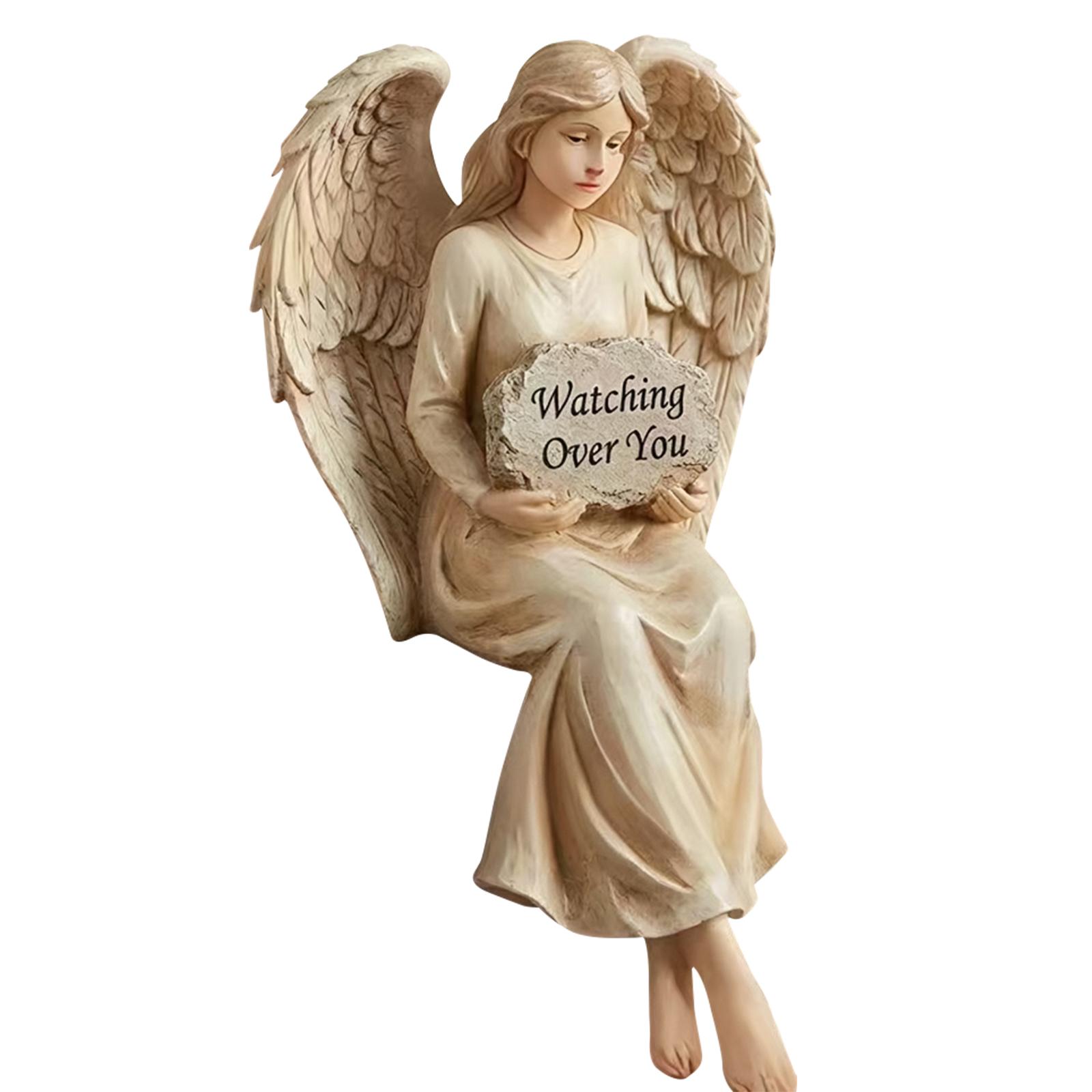 

Guardian Angel Shelf Sitter Hand-Painted Memorial Garden Angel Stone Engraved Encouragement Women Present Home Decor Ornament