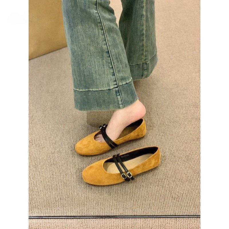 Niche Retro Round Head Shallow Mouth Versatile Single Shoes Women's Autumn New Gentle Mary Jane Ballet Flat Beanie Shoes