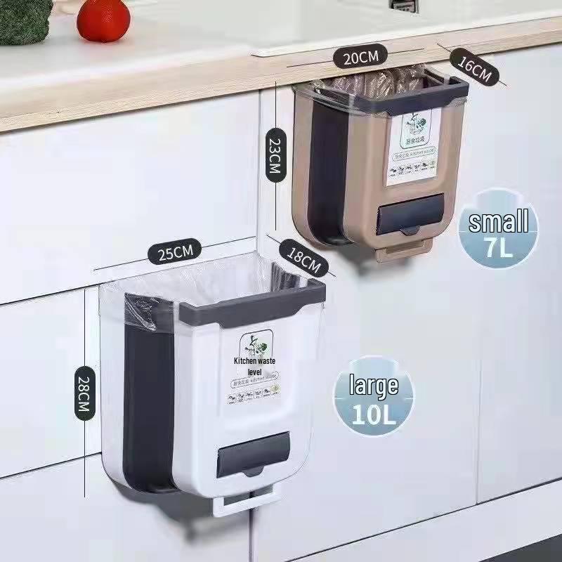 Foldable Wall-Mounted Kitchen Trash Can - Large, No Bend, Easy Clean, Hanging Design