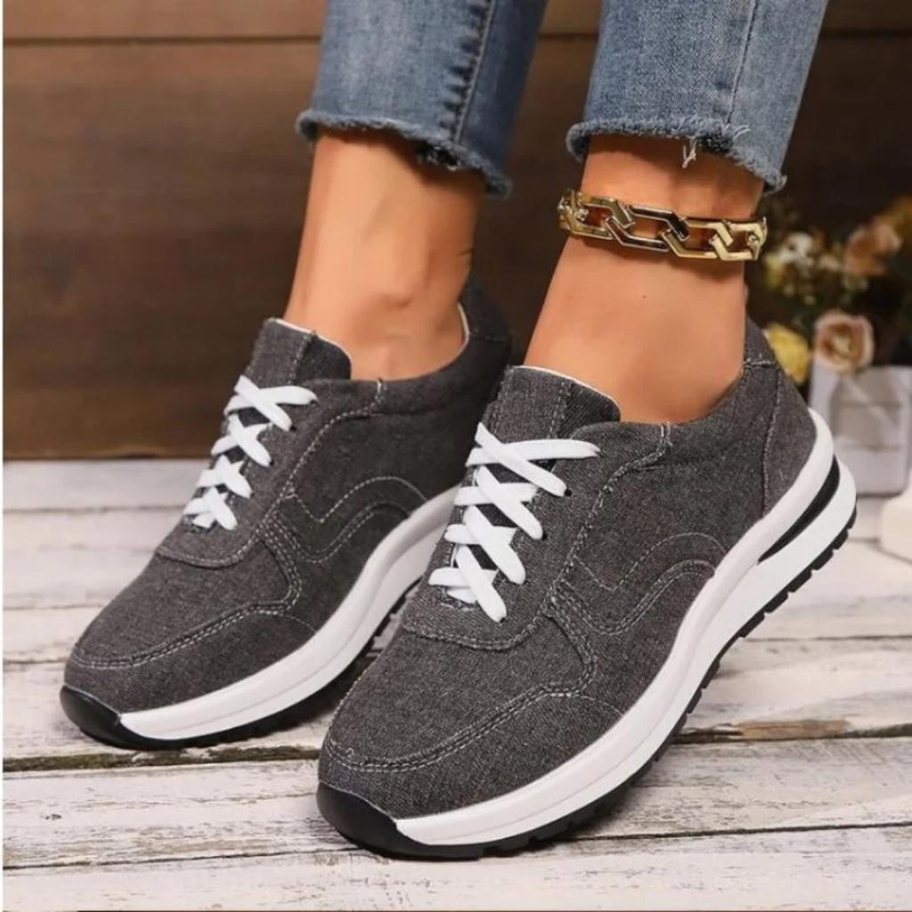 Blue Denim Platform Sneakers Women Fashion Thick Sole Lace Up Sports Shoes Woman Plus Size 43 Comfortable Casual Female Sneakers