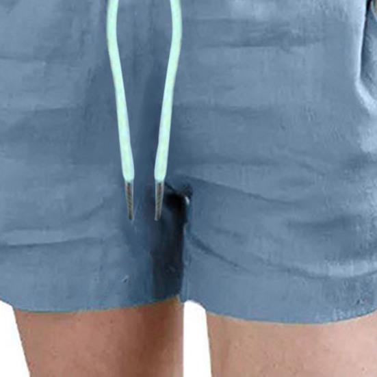 Dámská dvoudílná sada bavlna len letní sladěná souprava na doma ležérní top s kulatým výstřihem a krátký oblek se stahovací šňůrkou v pase pro domácí nošení