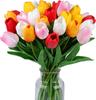 Fake Flowers Tulips Artificial Silk Flower 15pcs Real Touch 14" for Spring Easter Home Kitchen Wedding Bouquet Bulk Mother's Gift Day Decorations
