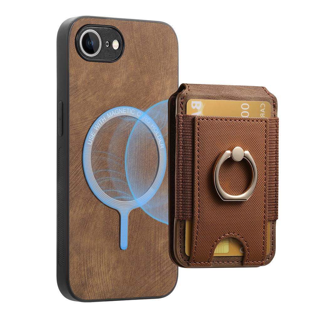 For iPhone 16e Case Compatible with MagSafe Leather Back Cover with Detachable Card Holder Kickstand