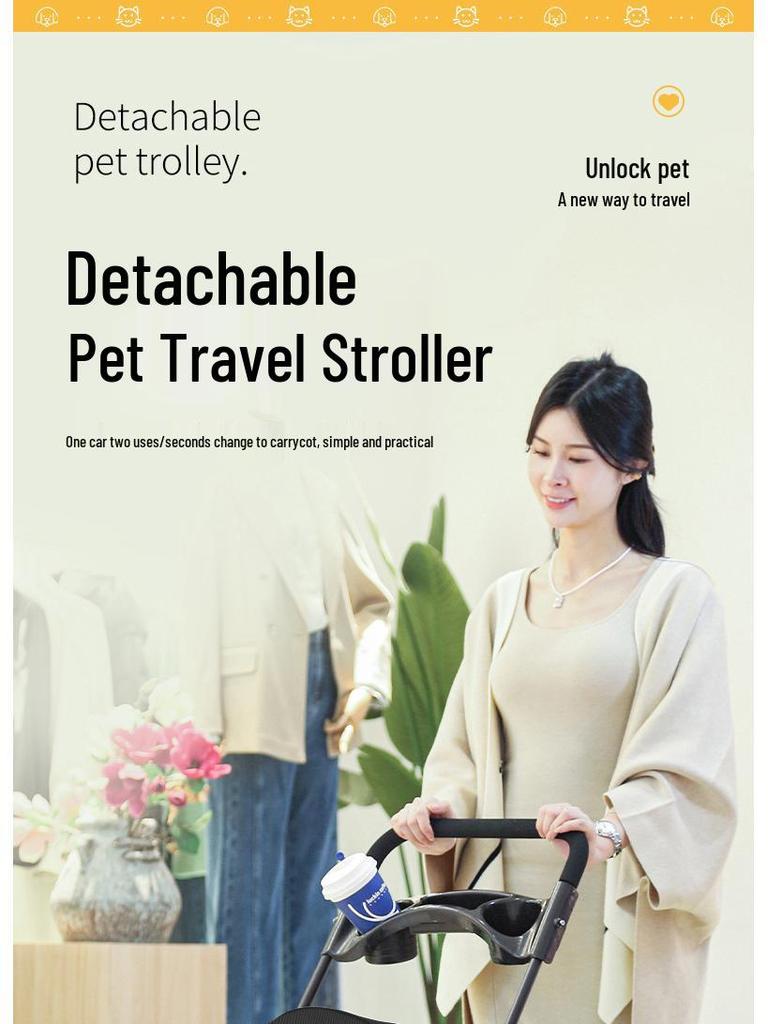High-End Foldable Pet Stroller for Corgis, Cats, and Small Dogs - Lightweight, Multifunctional, Hand-Push Design.