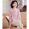 PAST Moms' Summer Breathable Cotton 3/4 Sleeve Top & Pants Set