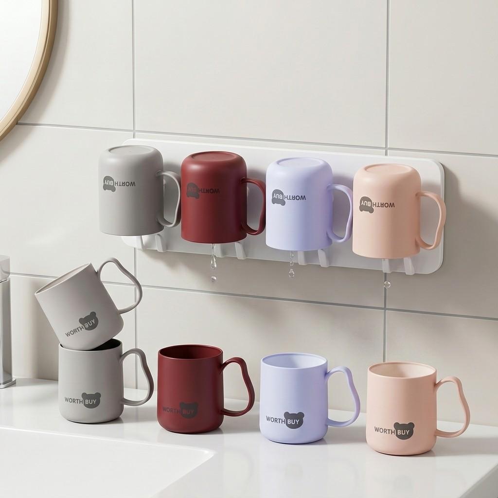 Unbreakable PP Plastic Bathroom Tumbler Cup with Handle Matte Toothbrush Mug Drinking Cup for Kids Home Bathroom Accessories