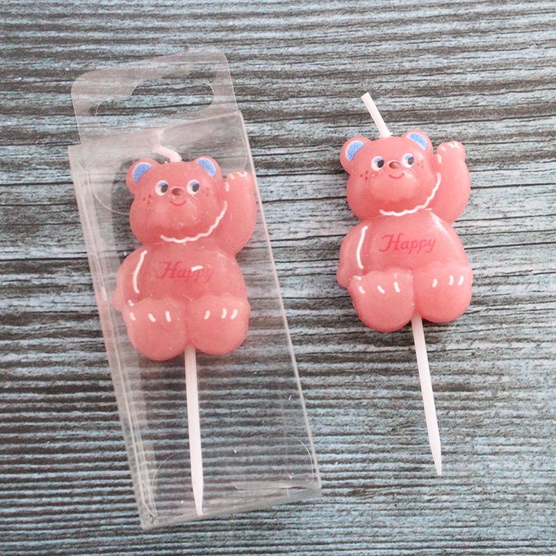 Ins Style Cartoon Pink Bear Birthday Cake Candle Cute Bear English Letter Happy Baking Candle