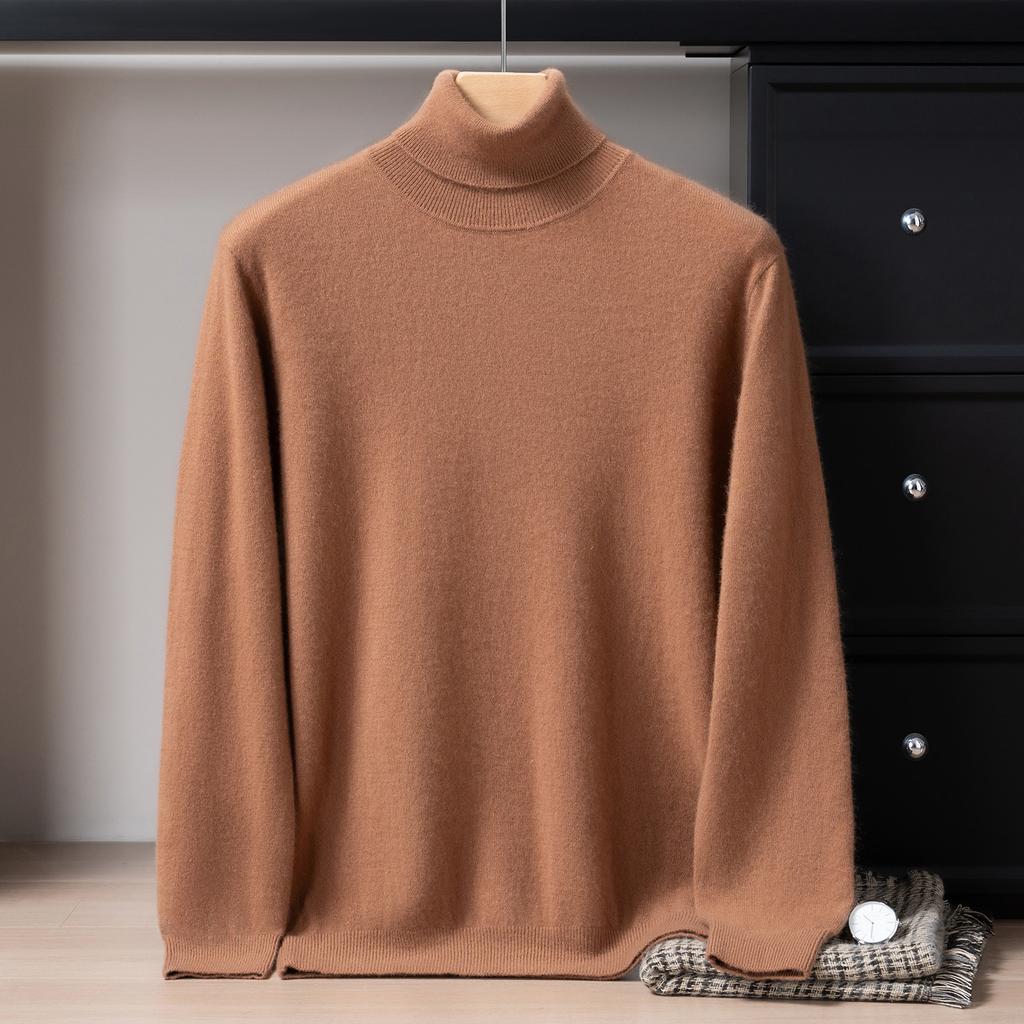New Pure Cashmere Shirt Men's Turtleneck Solid Color Loose Knitted Air-feeling High-flip Sweater