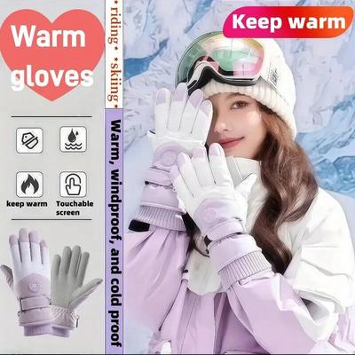 Winter Snowboard Ski Gloves PU Leather Non-slip Touch Screen Waterproof Motorcycle Cycling Fleece Warm Riding Gloves