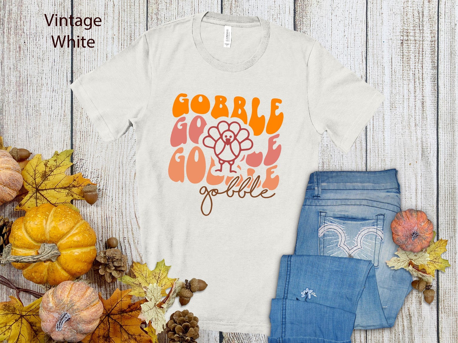 Gobble Turkey Thanksgiving T-Shirt | Retro Fall Tee 4XL