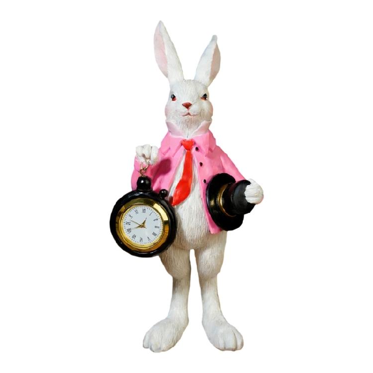 

Classical Easter Celebration Decorative Item Top Hat Rabbit Clutching Pocket Watch Resin Craft Easter Party Supplies розовый