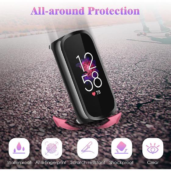Fintie 4 Pack Screen Protector Case Compatible with Fitbit Luxe, Soft TPU Full Protective Screen Cover Saver Bumper, 2 Black, 2 Clear