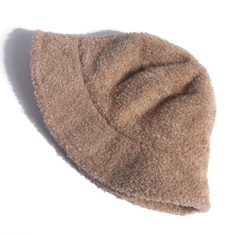 Spot Korean Version of Female Teddy Fleece Bucket Hat Internet Celebrity with the Same Autumn and Winter Fashion Versatile Solid Color Warm Plush