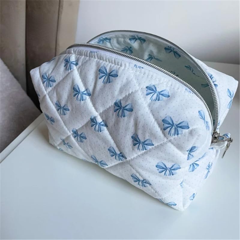Cute Quilted Bow Y2k Makeup Bag Coquette Small Pouch Preppy Floral Heart Cosmetic Bag Toiletry Organizer Bag (Color03)