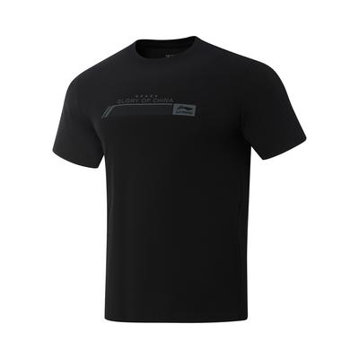 Li Ning Série Glory Moda Esportiva Versátil Casual Respirável Gola Redonda Logo Manga Curta Camiseta Masculina Tops Preto ATSV693-3