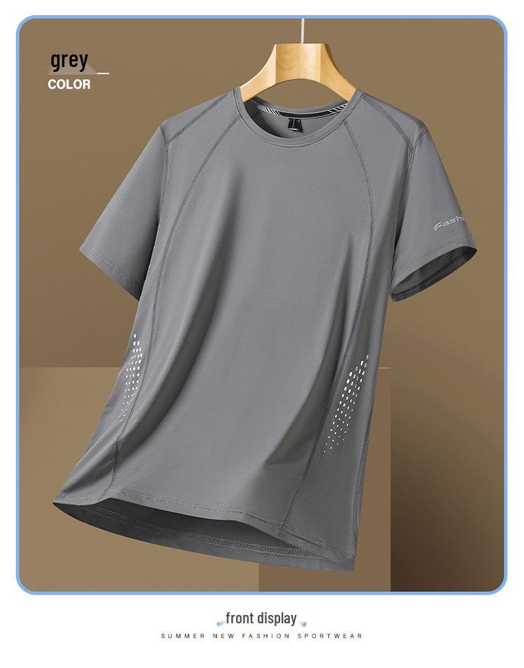 

Мужская футболка из ледяного шелка, быстросохнущая, тянущаяся, летняя тонкая, больших размеров, свободного кроя, с круглым вырезом, с коротким рукавом 3XL серый
