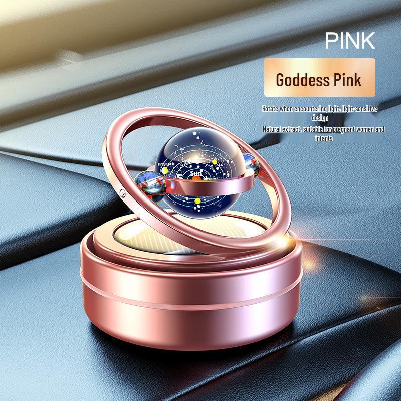 Solar Car Aromatherapy Ornament: Dual-Ring Rotating Perfume Deodorizer for Interior Decoration