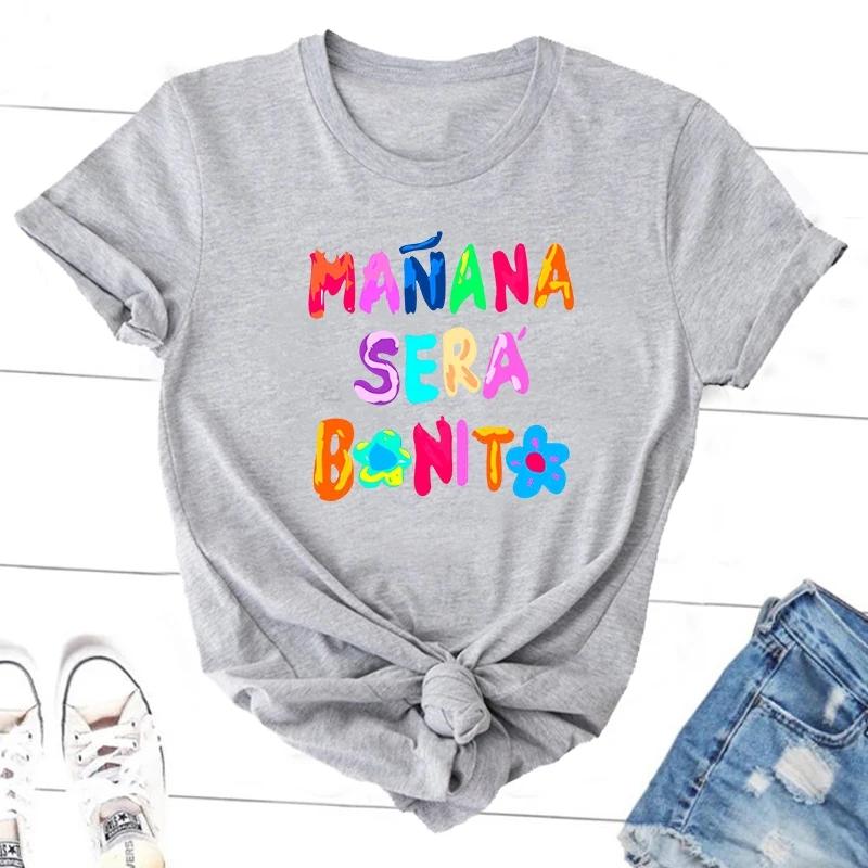 

Summer Round Neck Colorful Mañana Será Bonito Graphic Printed Top Fashionable Casual Pure Cotton Short Sleeved Women s T-shirts XXXL
