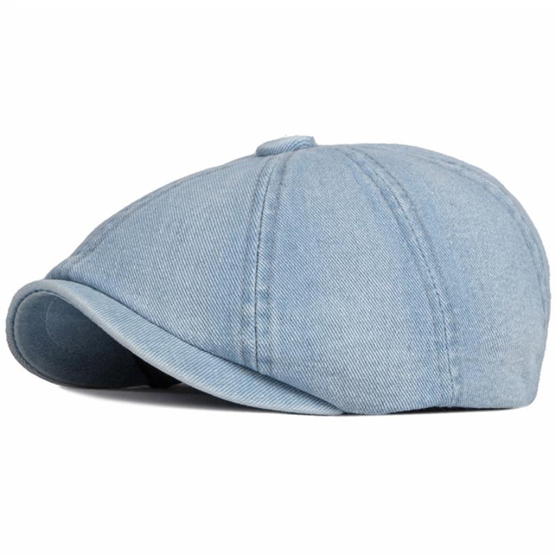 HT3777 Berets Men Women Flat Cap Hat Washed Cotton Denim Beret Cap Vintage Artist Painter Beret Hat Unisex Octagonal  Cap