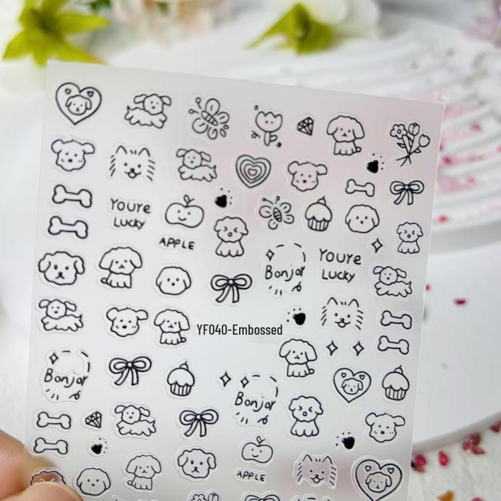 Puppy & Cat Graffiti Nail Stickers - Cute, Cool, & Sweet Small Patterns & Bows