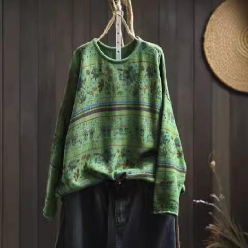 

Осенний свитер-пуловер, женский, с круглым вырезом, свободный, повседневный, с длинными рукавами, литературный свитер One Size зелёный