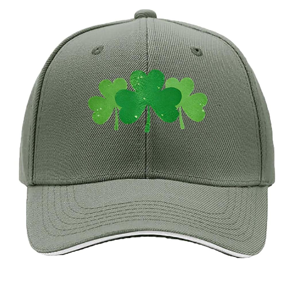 Green Clover Print Baseball Cap  Casual  Adjustable Snapback Ideal for Outdoor Travel and Campi Sandwich Baseball Cap