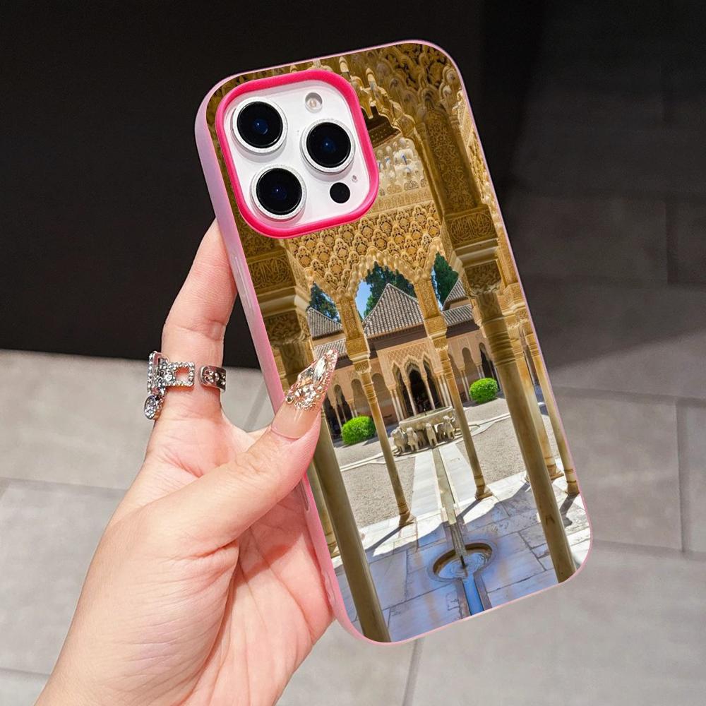 

Spain Alhambra Granada Jelly Double layer Rose Red Mobile Phone Case for iPhone 17 16 15 14 13 12 11 Air Pro Max Plus Protective iPhone 15 Pro