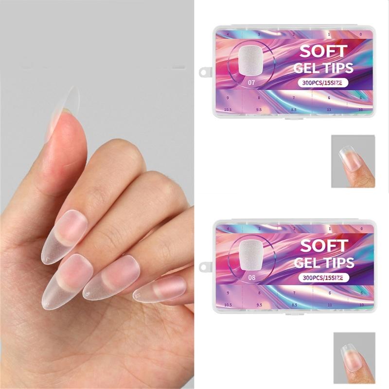 300Pcs Soft Gel Full Cover Short Matte Nail Tips Pre Shaped Acrylic False Nail Manicure Decoration for DIY Nail Art
